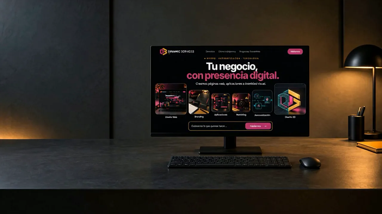 Propuesta visual de la web de Dinamic Services en un monitor