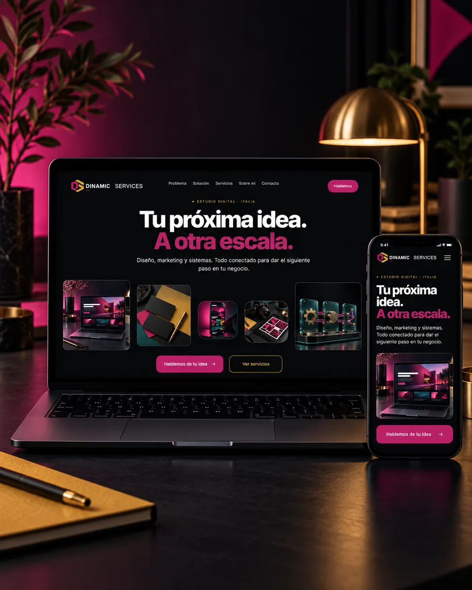 Portátil y móvil con una propuesta de diseño web de Dinamic Services